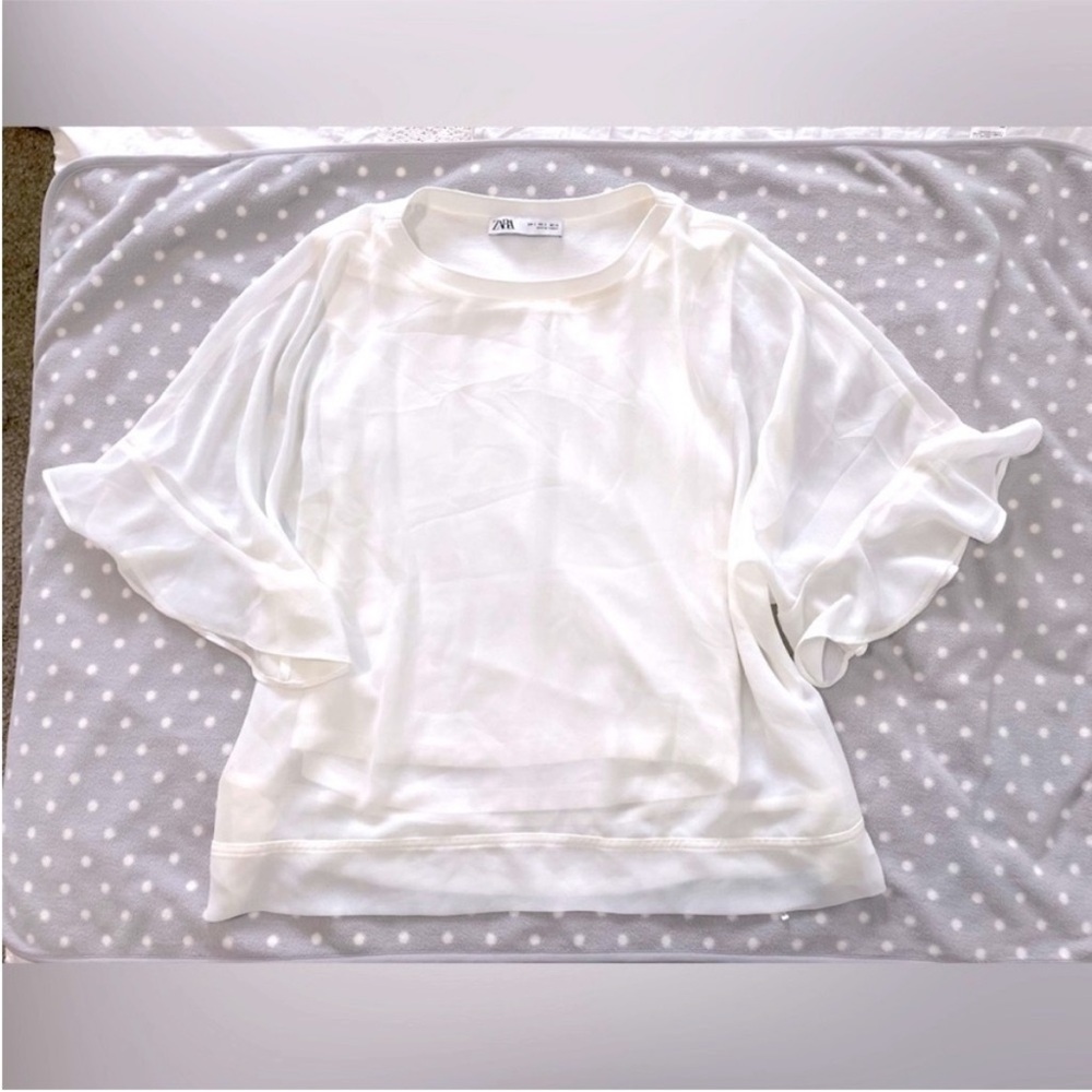 ZARA Sheer Ruffle Sleeve With inner tank Top Size S